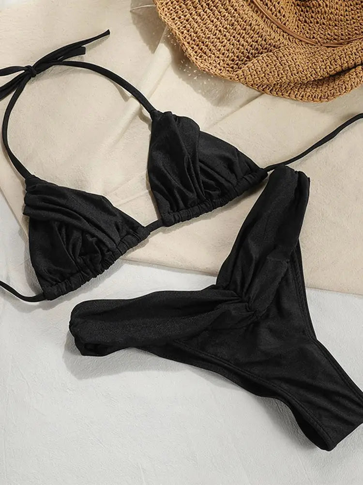 Elegant Solid Triangle Bikini Set – Sexy Beachwear