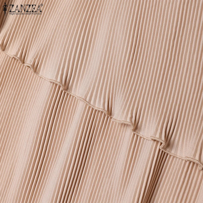Patchwork Lantern Sleeve Pleated Abaya – Elegant Layered Muslim Maxi Dress
