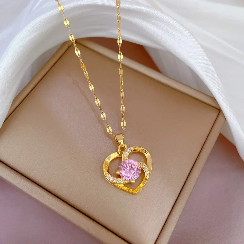 Peach Heart Pearl Oyster Necklace – Stainless Steel Clavicle Chain Jewelry