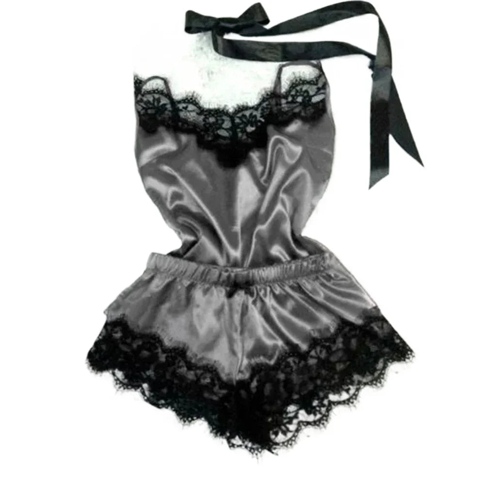 Summer Lace Silk Pajama Set – Women’s Sexy Sleepwear