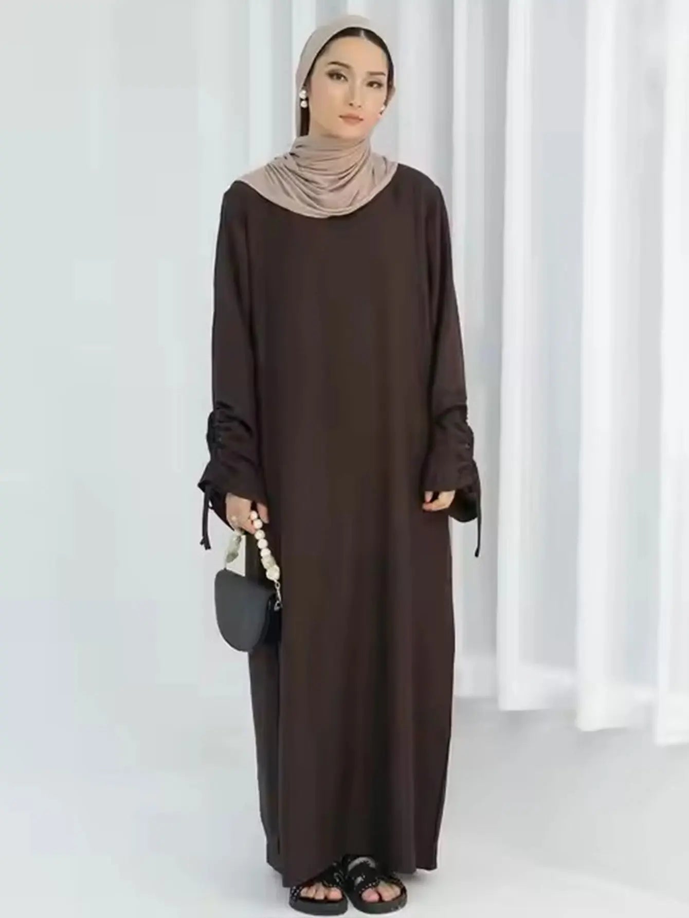 Lace-Up Sleeve Abaya Kaftan – Modest Eid Maxi Dress