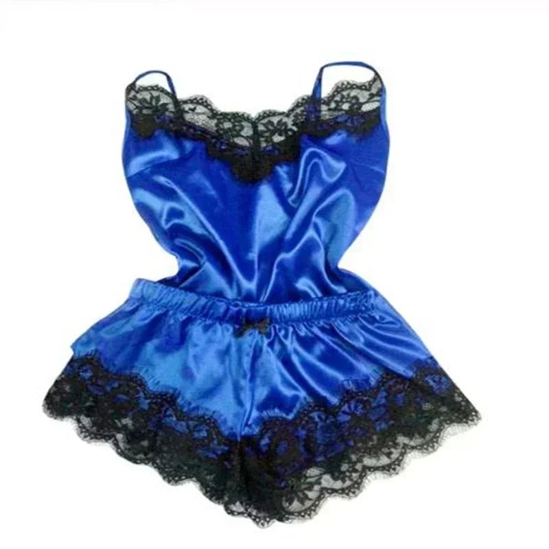 Summer Lace Silk Pajama Set – Women’s Sexy Sleepwear