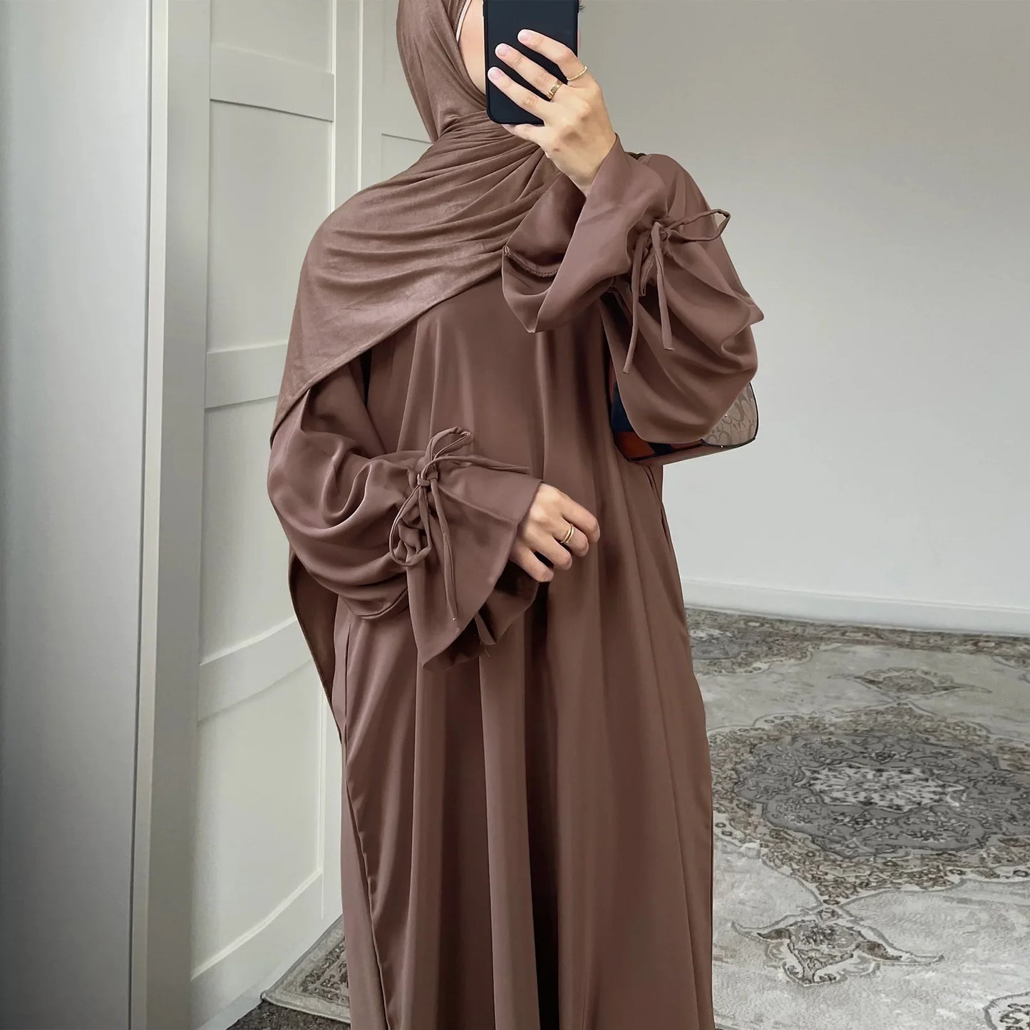 Bow Lace-Up Abaya Kaftan – Elegant Muslim Eid Maxi Dress 2026