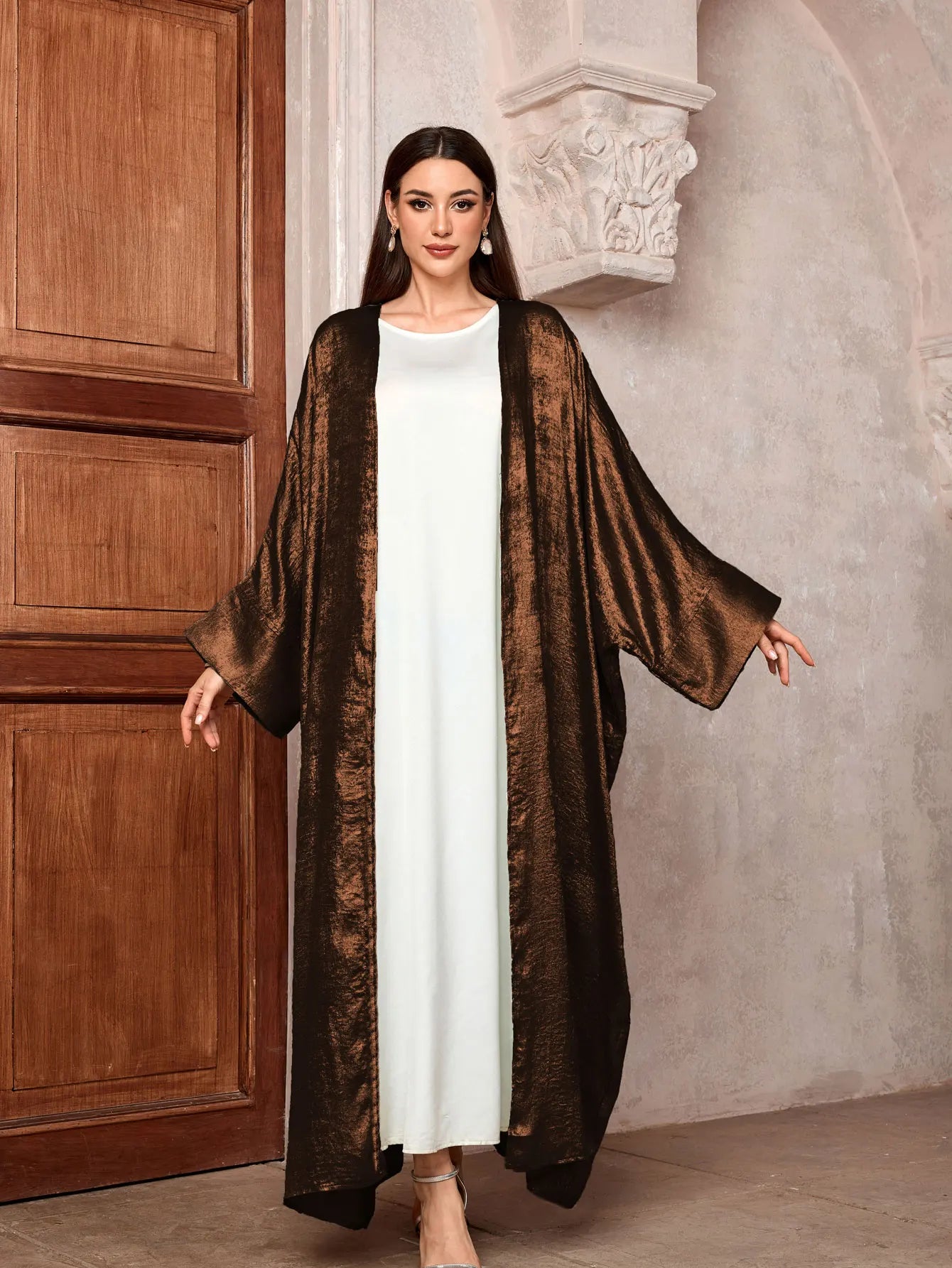 Luxury Satin Open Abaya – Shiny Batwing Eid Party Kaftan Dress
