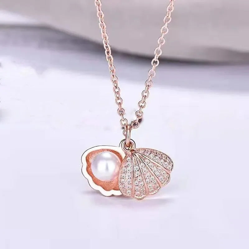 Peach Heart Pearl Oyster Necklace – Stainless Steel Clavicle Chain Jewelry