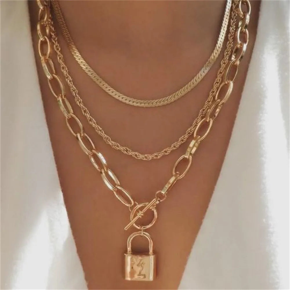 Vintage Punk Gold-Plated Coin Pendant Necklace – Thick Chain Hip Hop Jewelry