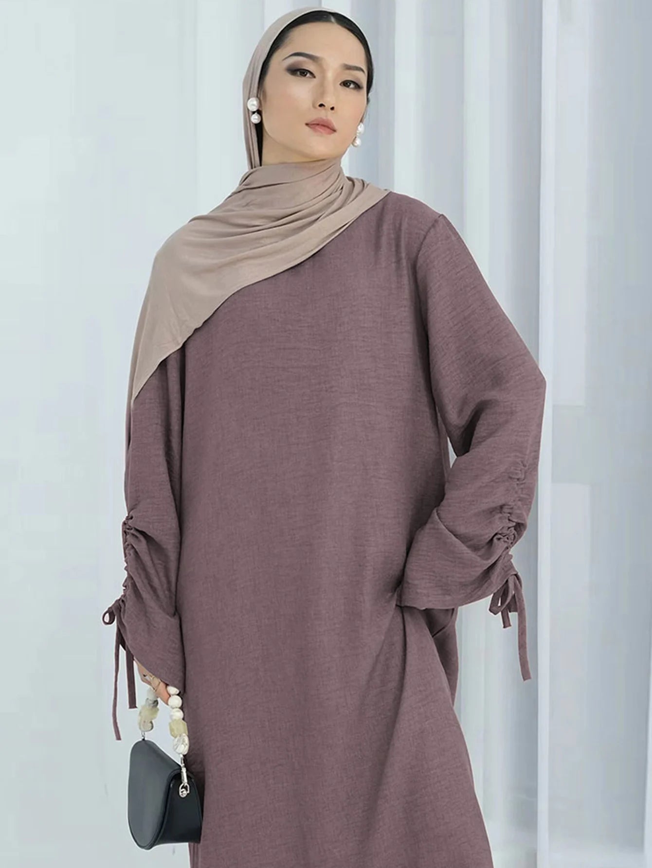 Lace-Up Sleeve Abaya Kaftan – Modest Eid Maxi Dress