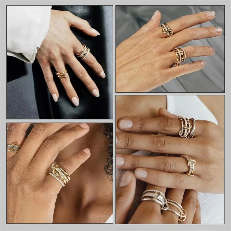 Two-Color Copper Four-Ring Stackable Ring – Hypoallergenic INS Style Jewelry