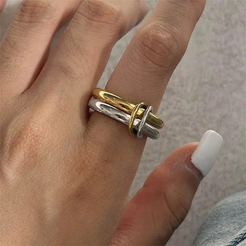 Two-Color Copper Four-Ring Stackable Ring – Hypoallergenic INS Style Jewelry