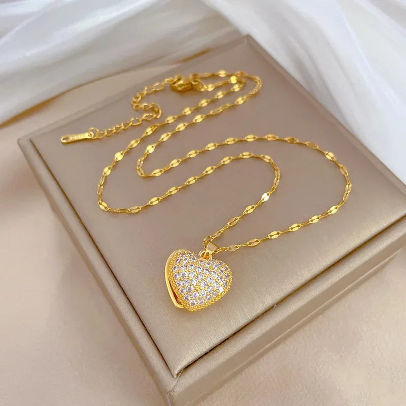 Peach Heart Pearl Oyster Necklace – Stainless Steel Clavicle Chain Jewelry