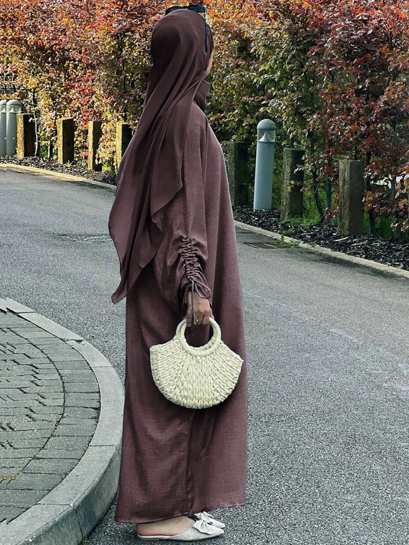 Lace-Up Sleeve Abaya Kaftan – Modest Eid Maxi Dress