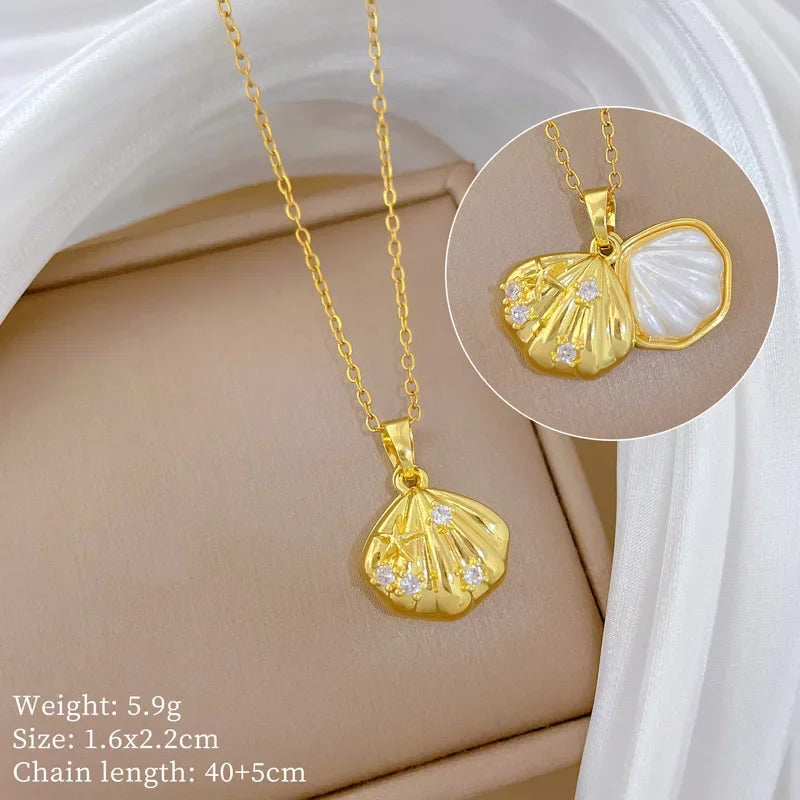 Peach Heart Pearl Oyster Necklace – Stainless Steel Clavicle Chain Jewelry