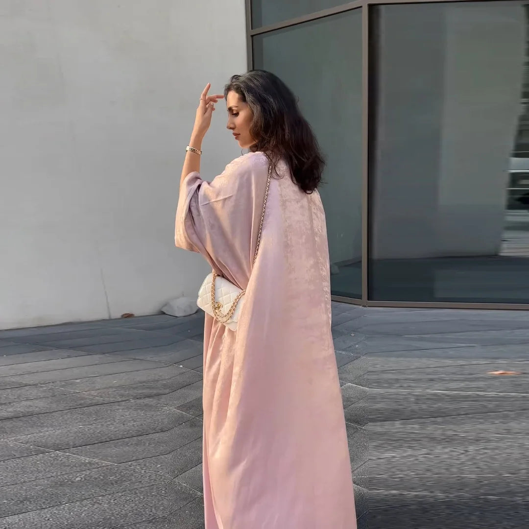 Luxury Satin Open Abaya – Shiny Batwing Eid Party Kaftan Dress