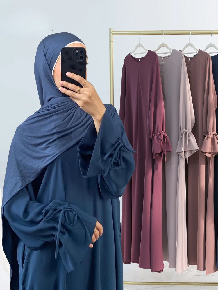Bow Lace-Up Abaya Kaftan – Elegant Muslim Eid Maxi Dress 2026