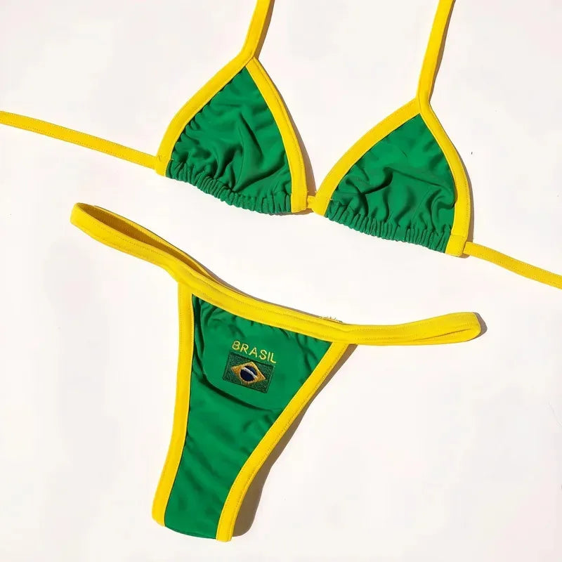 Brazil Flag Embroidery Bikini Set – Women Swimwear