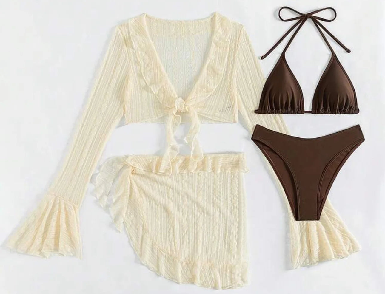 2026 Sexy 4-Piece Bikini Set – Long Sleeve Cover-Up Swimwea