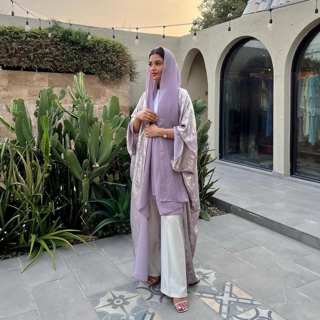 Luxury Satin Open Abaya – Shiny Batwing Eid Party Kaftan Dress