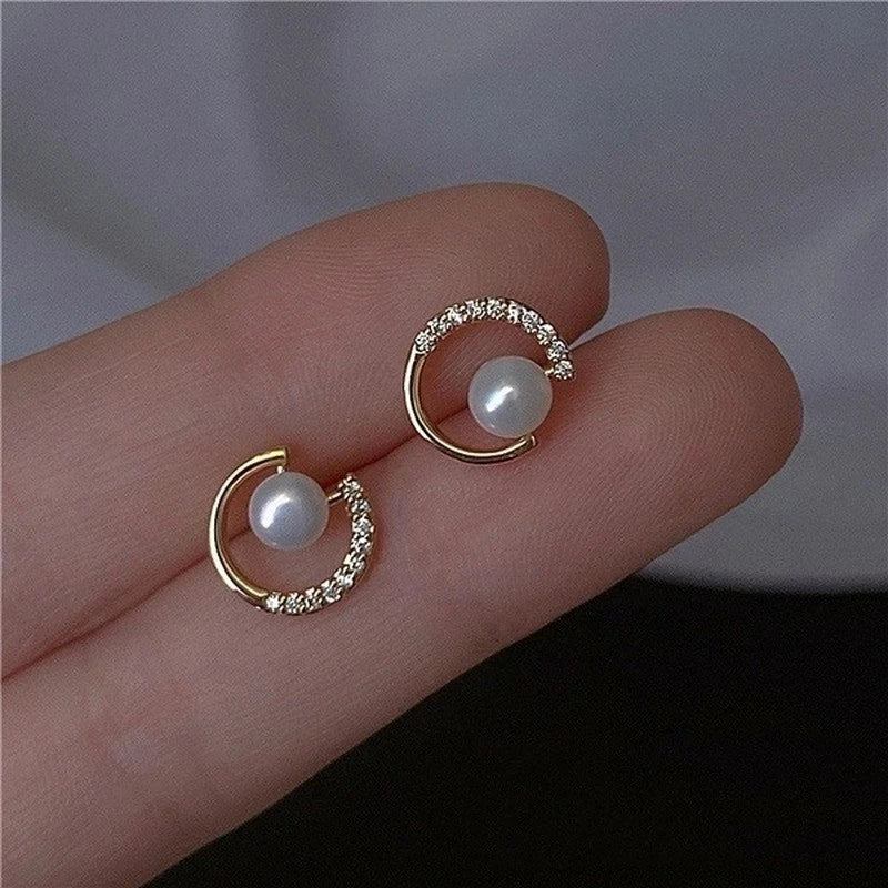 14K Gold Zircon Pearl Twist Stud Earrings – Luxury Women’s Jewelry