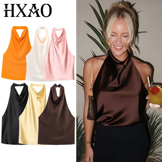 Halter Satin Backless Corset Top – Women’s Elegant Sexy Summer Tank