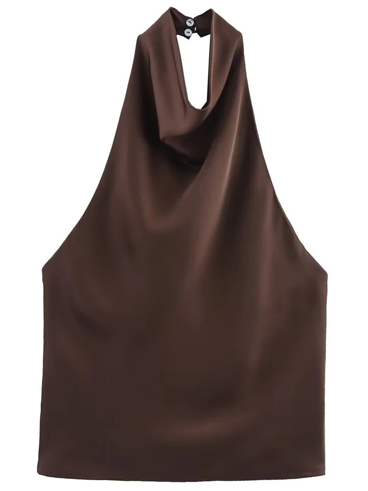 Halter Satin Backless Corset Top – Women’s Elegant Sexy Summer Tank