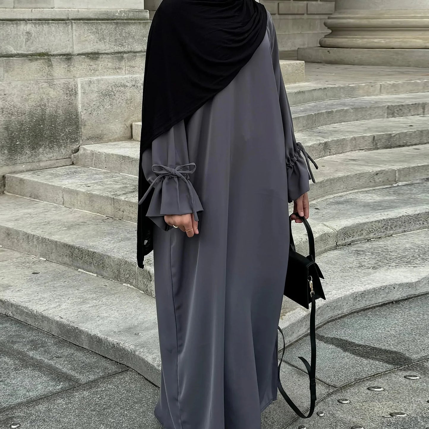 Bow Lace-Up Abaya Kaftan – Elegant Muslim Eid Maxi Dress 2026