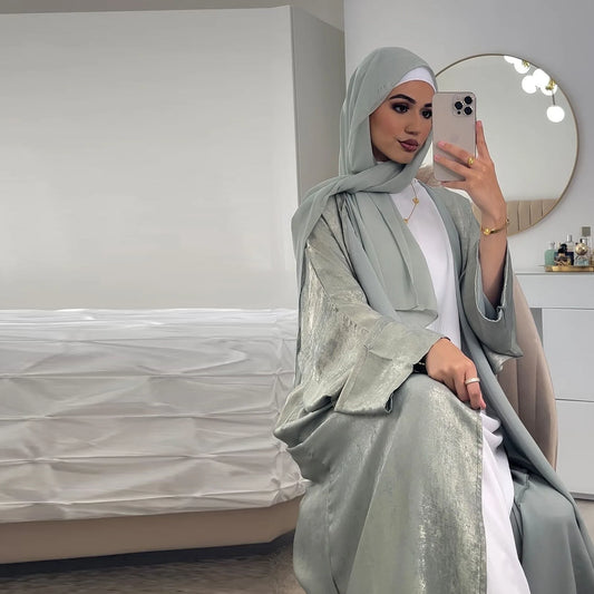 Luxury Satin Open Abaya – Shiny Batwing Eid Party Kaftan Dress