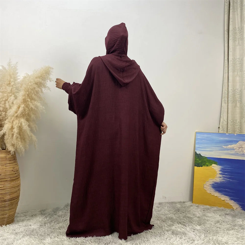 Hooded Batwing Abaya – Solid Color Ramadan Djellaba for Women
