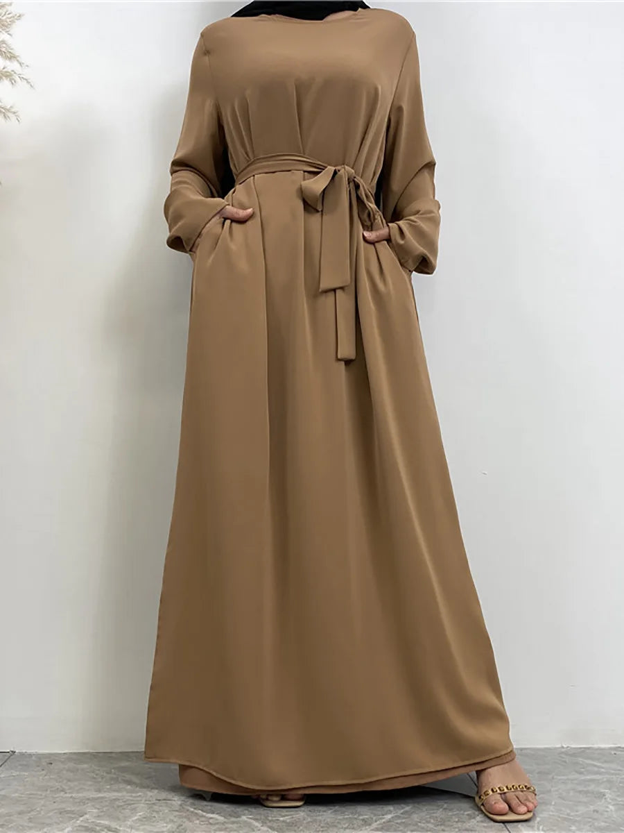 Modest Turkish Kaftan Abaya – Elegant Muslim Ramadan Maxi Dress