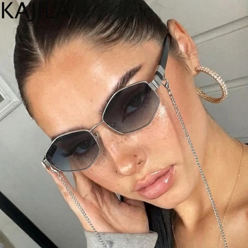 Lunettes Hexagonales Luxe avec Chaîne Femme