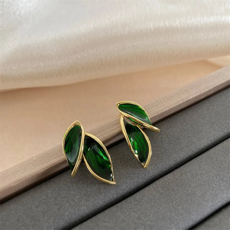 Korean Grey Leaf Metal Stud Earrings – Trendy Women’s Fashion Jewelry