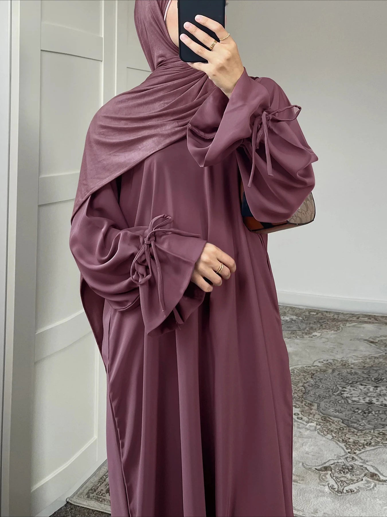 Bow Lace-Up Abaya Kaftan – Elegant Muslim Eid Maxi Dress 2026
