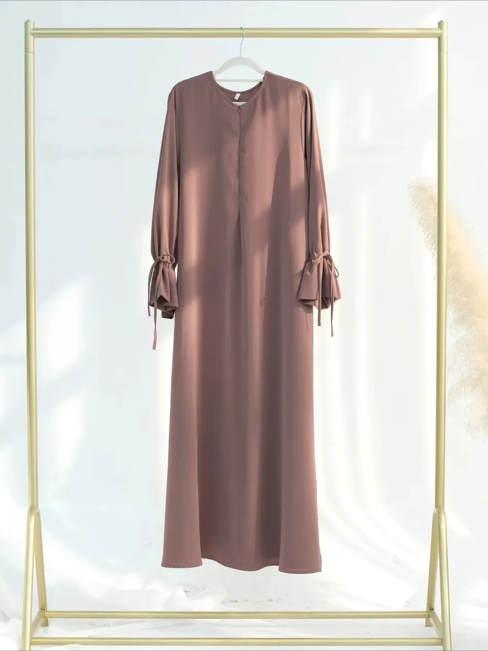 Bow Lace-Up Abaya Kaftan – Elegant Muslim Eid Maxi Dress 2026