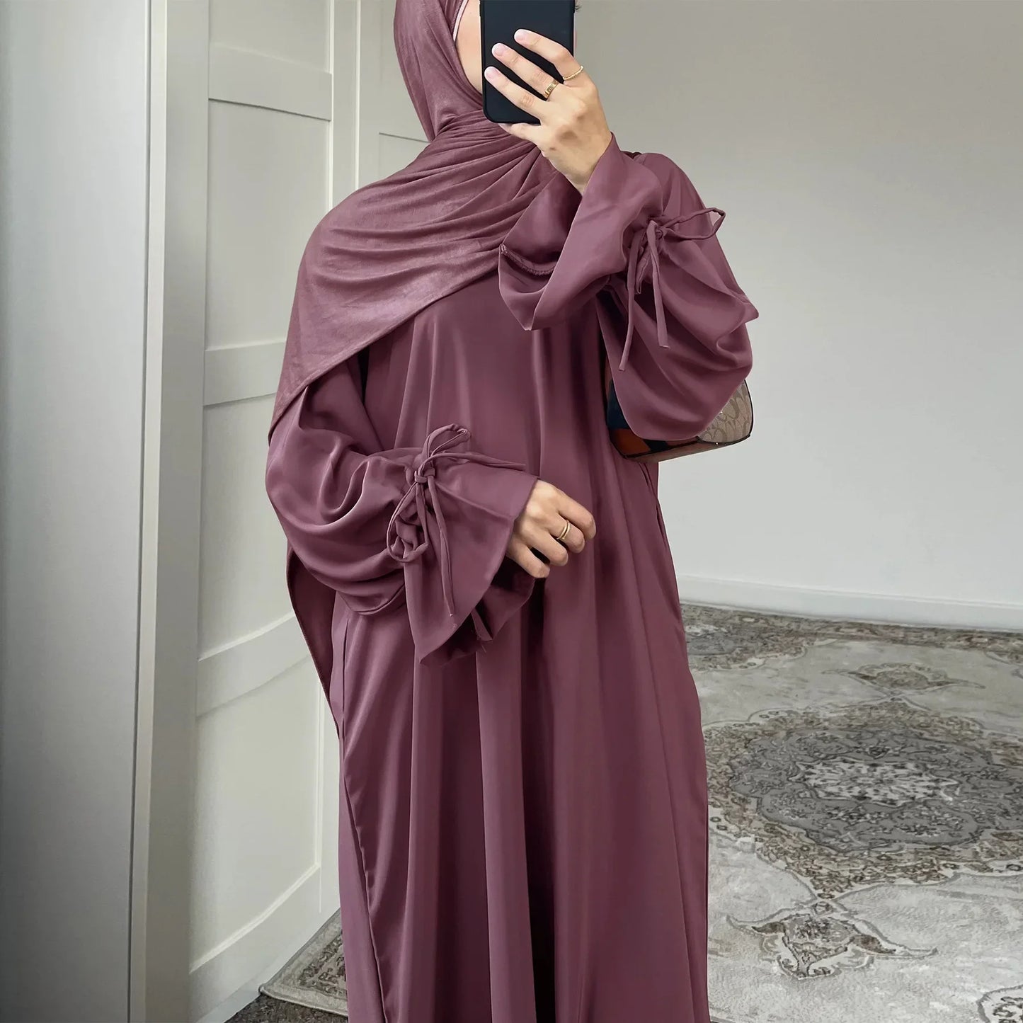 Bow Lace-Up Abaya Kaftan – Elegant Muslim Eid Maxi Dress 2026