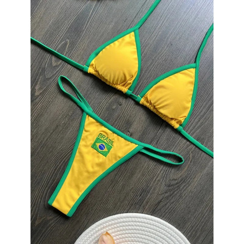 Brazil Flag Embroidery Bikini Set – Women Swimwear