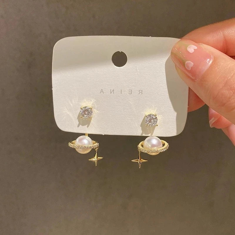 14K Gold Zircon Pearl Twist Stud Earrings – Luxury Women’s Jewelry