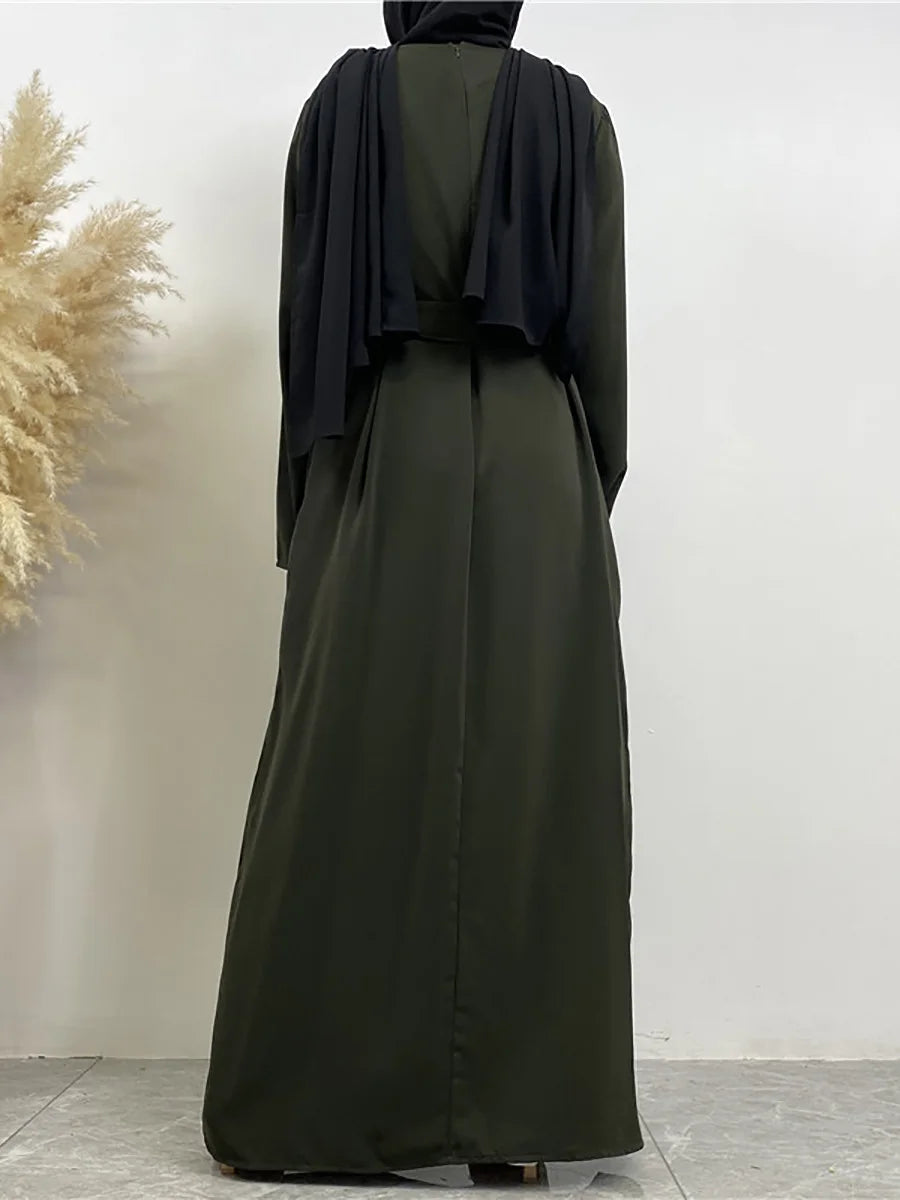 Modest Turkish Kaftan Abaya – Elegant Muslim Ramadan Maxi Dress