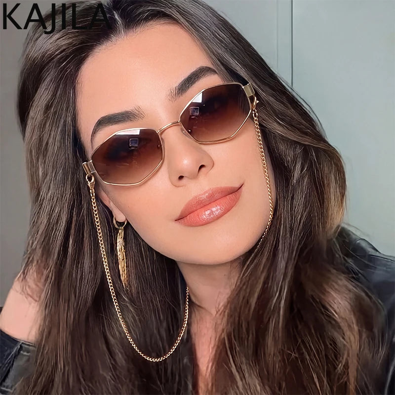 Lunettes Hexagonales Luxe avec Chaîne Femme