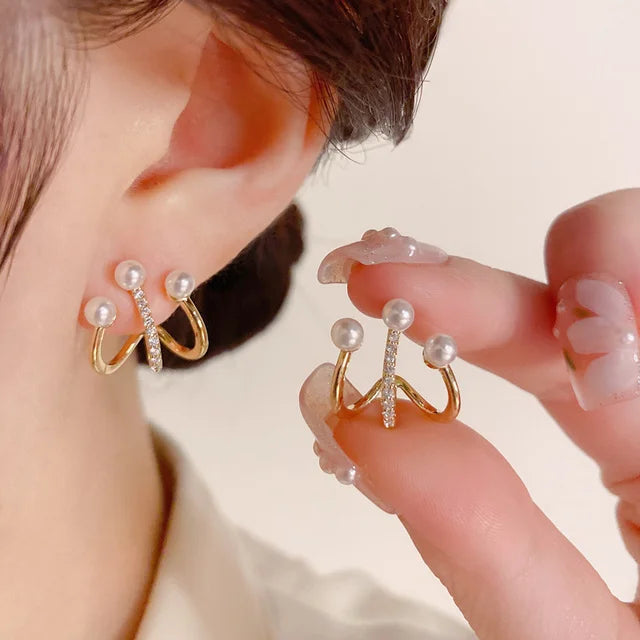 14K Gold Zircon Pearl Twist Stud Earrings – Luxury Women’s Jewelry