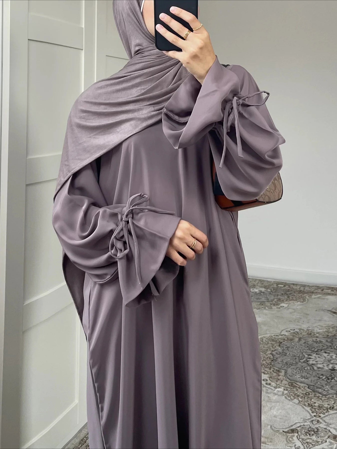 Bow Lace-Up Abaya Kaftan – Elegant Muslim Eid Maxi Dress 2026