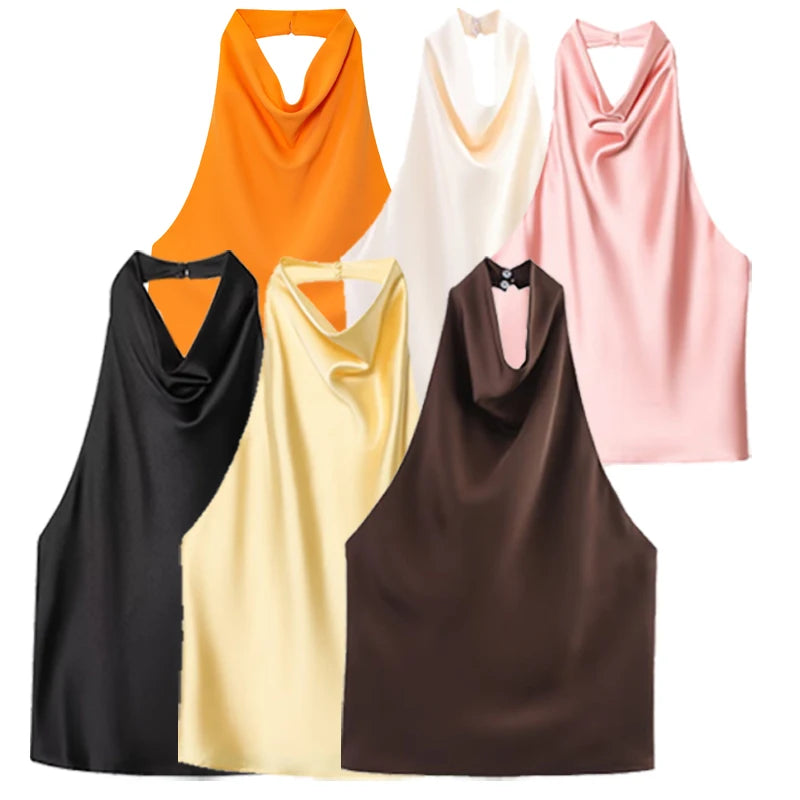 Halter Satin Backless Corset Top – Women’s Elegant Sexy Summer Tank