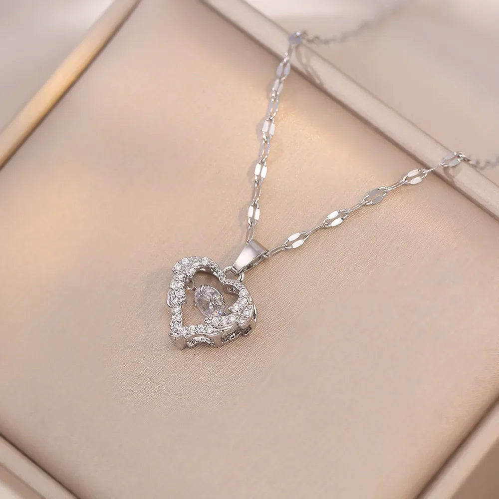 Peach Heart Pearl Oyster Necklace – Stainless Steel Clavicle Chain Jewelry