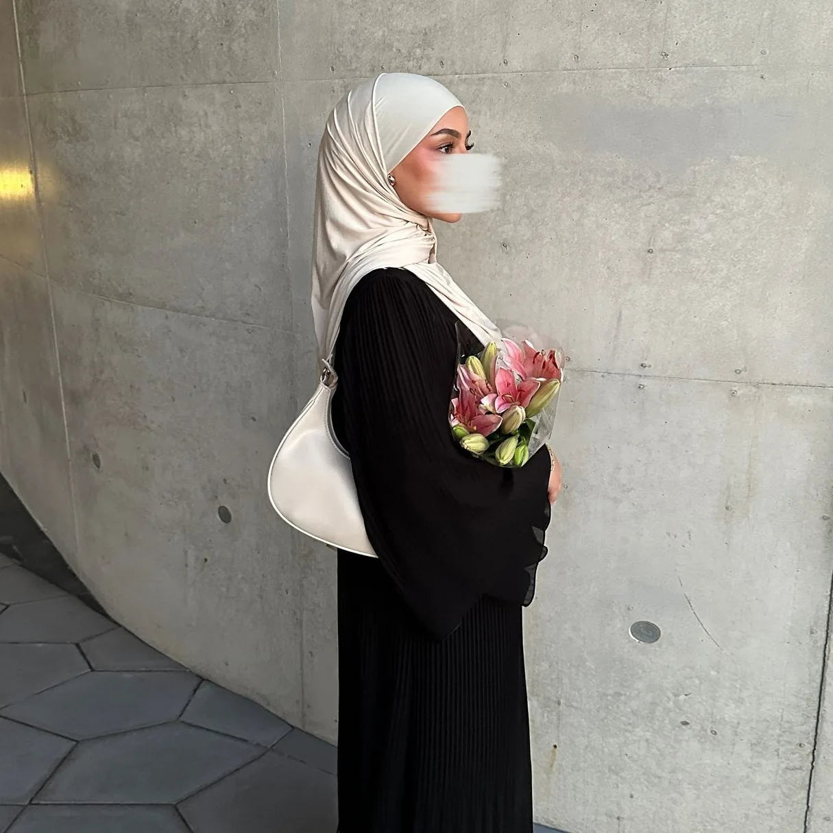 Elegant Pleated Flare Sleeve Kaftan – Muslim Eid Abaya Dress for Women