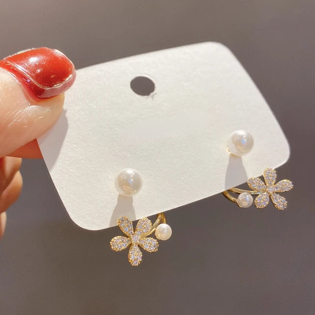 14K Gold Zircon Pearl Twist Stud Earrings – Luxury Women’s Jewelry