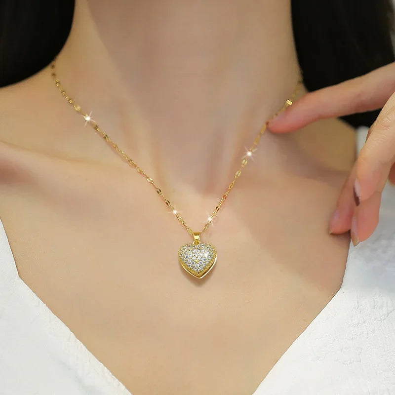 Peach Heart Pearl Oyster Necklace – Stainless Steel Clavicle Chain Jewelry