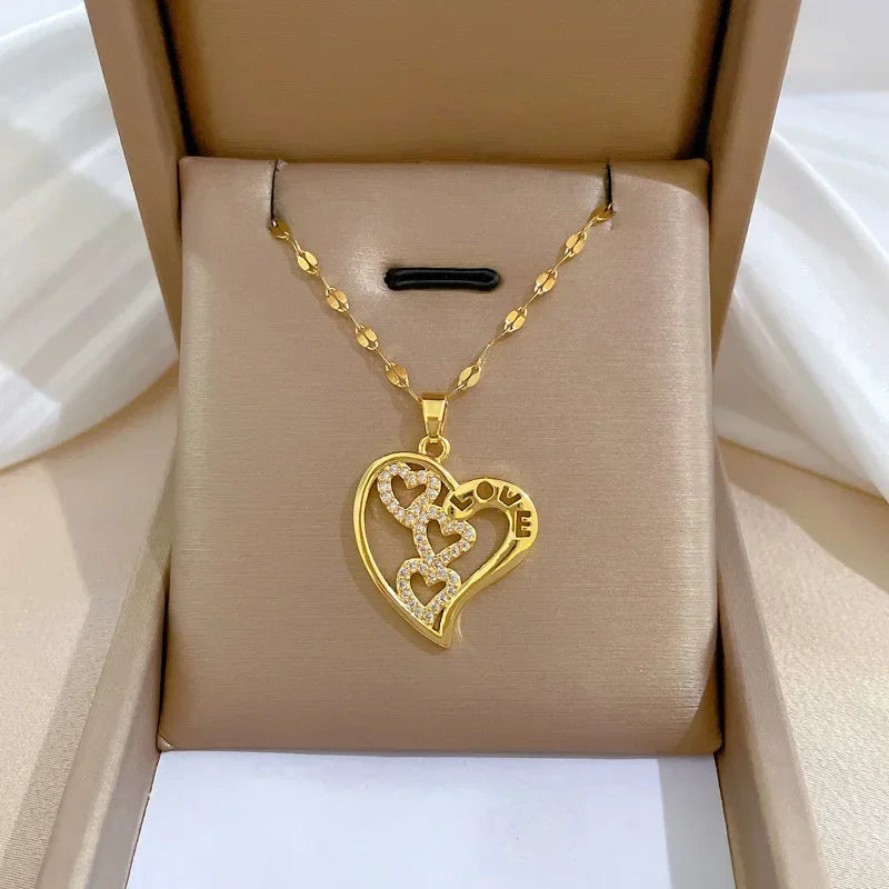 Peach Heart Pearl Oyster Necklace – Stainless Steel Clavicle Chain Jewelry