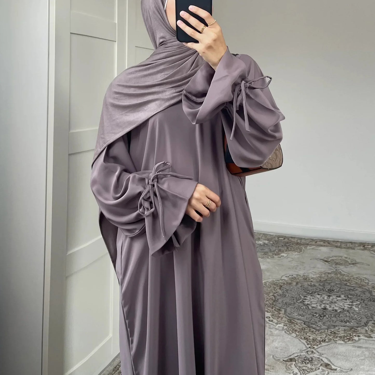 Bow Lace-Up Abaya Kaftan – Elegant Muslim Eid Maxi Dress 2026