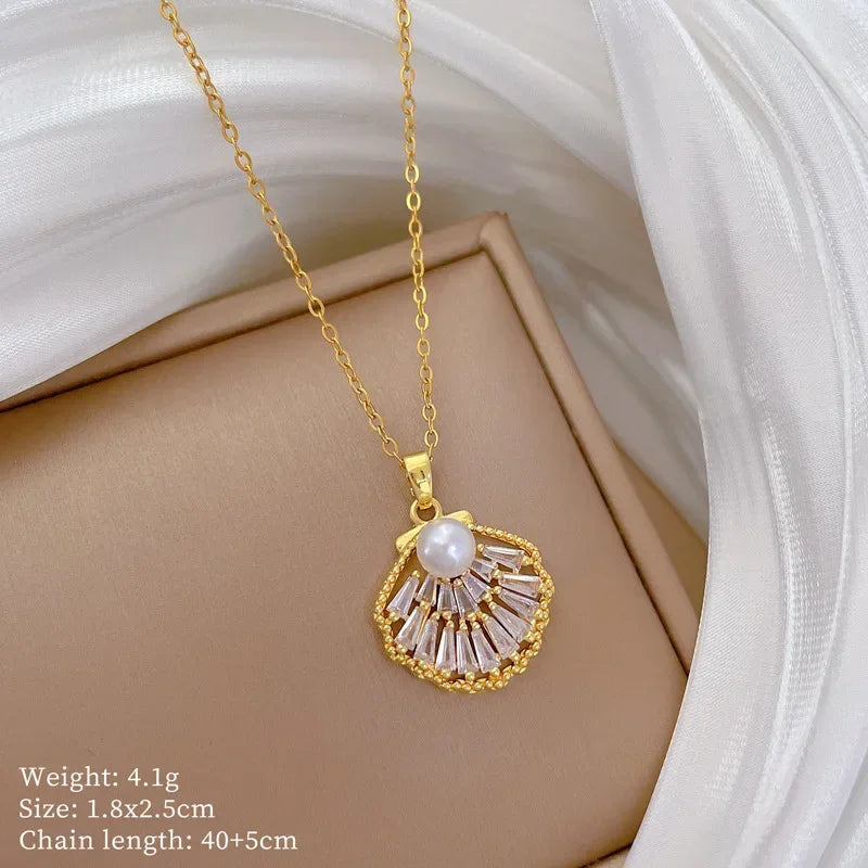 Peach Heart Pearl Oyster Necklace – Stainless Steel Clavicle Chain Jewelry