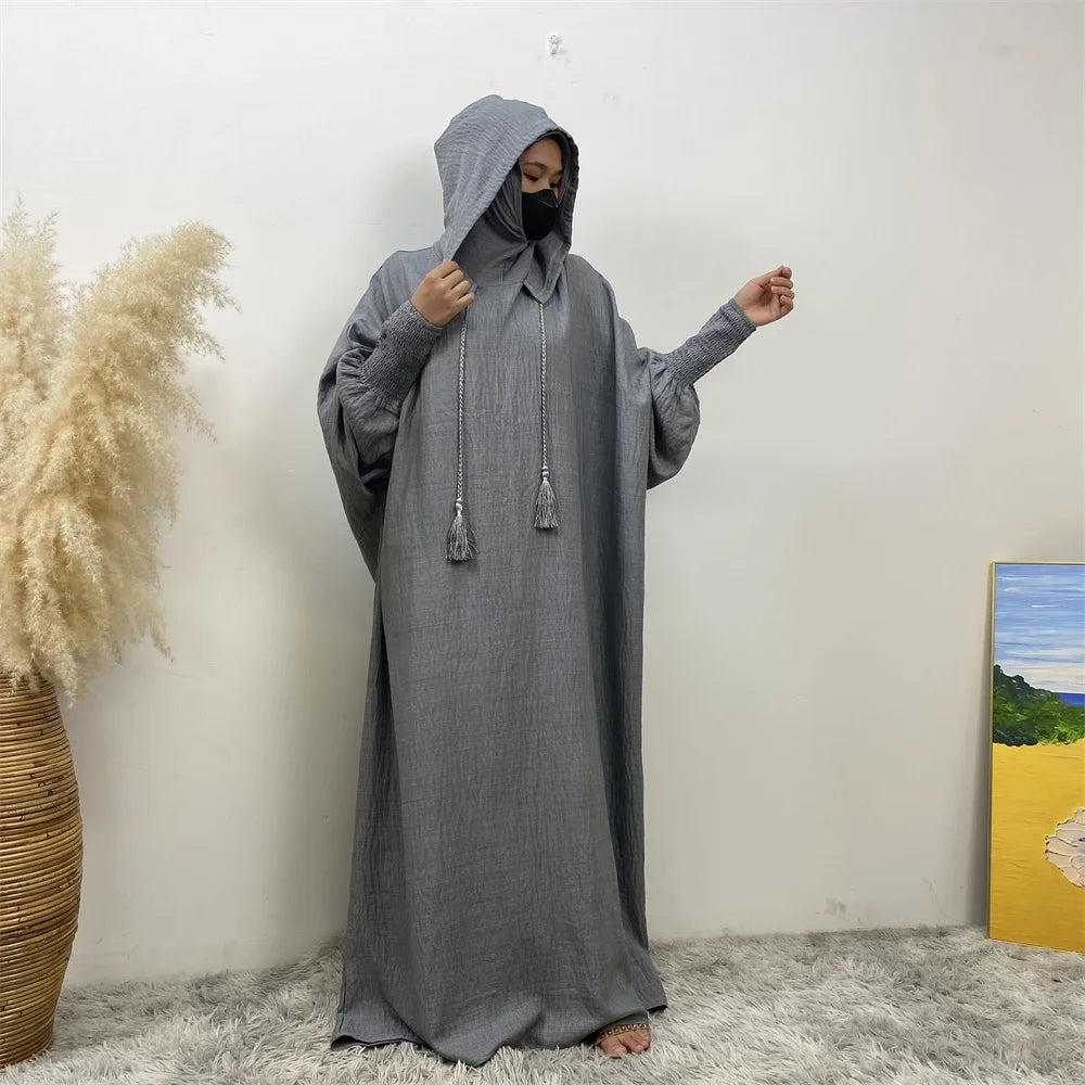 Hooded Batwing Abaya – Solid Color Ramadan Djellaba for Women