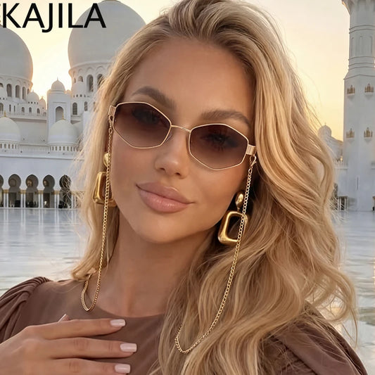 Lunettes Hexagonales Luxe avec Chaîne Femme