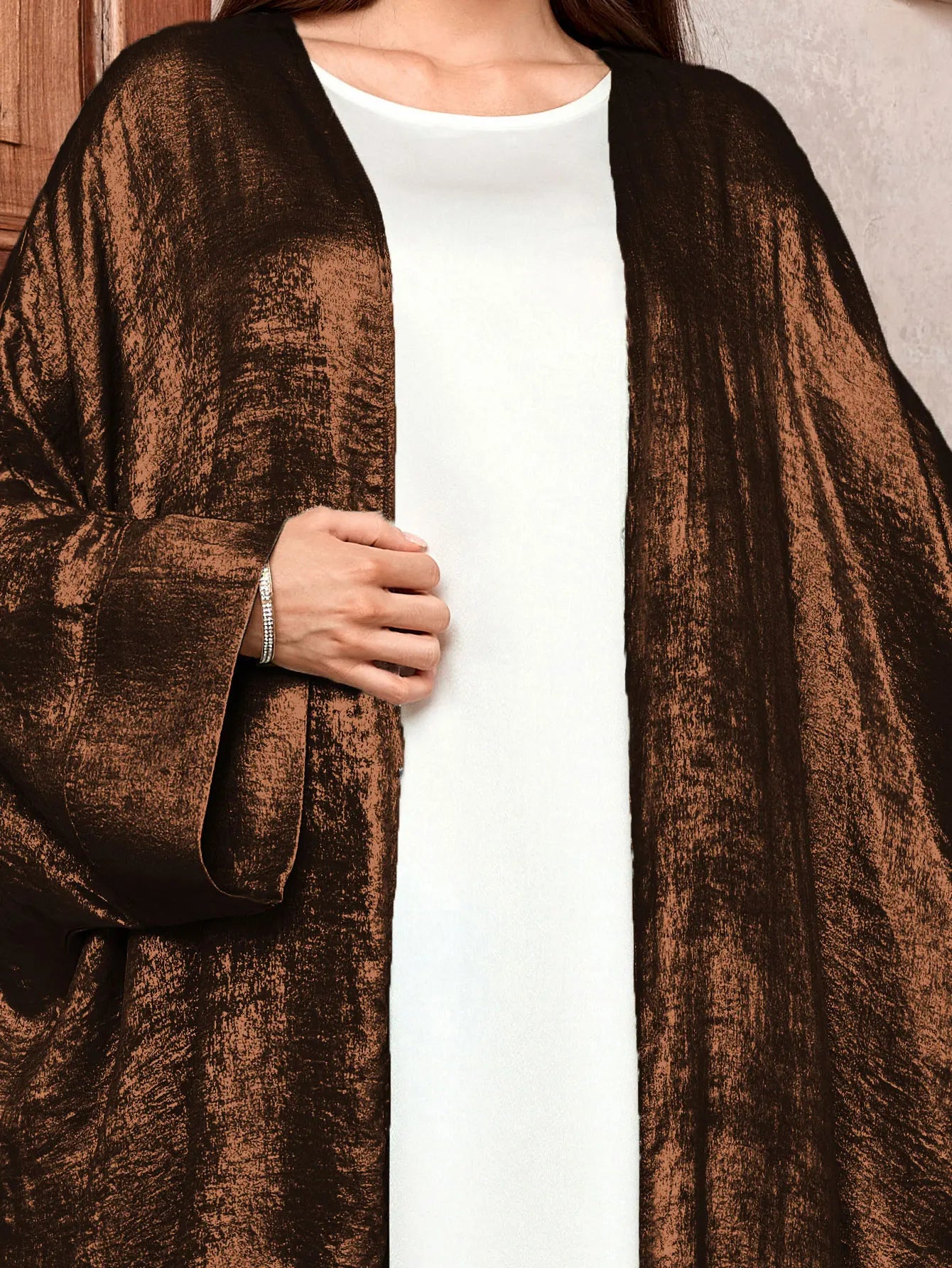 Luxury Satin Open Abaya – Shiny Batwing Eid Party Kaftan Dress